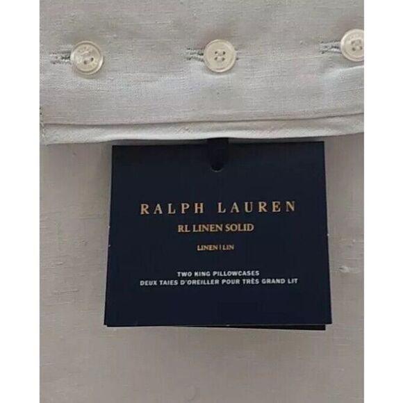 Ralph Lauren RL LINEN SOLID 100% Linen Two King Pillowcases RL SKY BLUE - Picture 5 of 8
